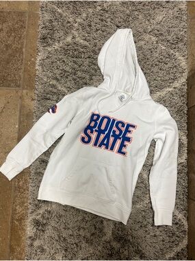 Boise State White Hoodie with Blue & Orange Logo